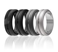 ROQ - Fedi nuziali in silicone da uomo, 4 eleganti e convenienti, con bordi smussati con parte superiore spazzolata, colore nero, grigio, nero mimetico, misura 10