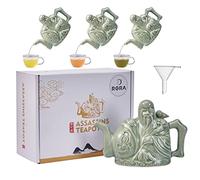RORA Assassins Teiera in ceramica fatta a mano Magic Tea Kettle per tre bevande in una pentola, due cuori design cinese teiera con mini imbuto, 473,6 g