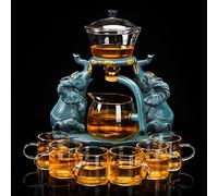 RORA Lazy Kungfu - Set da Tè in Vetro Semi Automatico Con Rotazione a Goccia e Infusore, Teiera Con Elefante e 6 Tazze