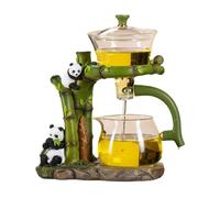 RORA Lazy Kungfu - Set da tè in vetro semi automatico con rotazione a goccia e infusore, teiera in vetro (panda verde)