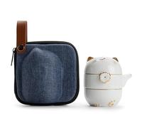 RORA Set da tè da viaggio con borsa portatile, set di teiere in ceramica fatto a mano Kung Fu, teiera all-in-one, 1 pentola 2 tazze, adatto per viaggi, ufficio e casa (bianco)