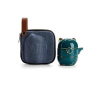 RORA Set da tè da viaggio con borsa portatile, teiera in ceramica fatta a mano in kung fu, teiera tutto in uno, 1 pentola e 2 tazze, adatto per viaggi, ufficio e casa (verde)