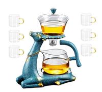 RORA Set da tè in vetro Kungfu resistente al calore con riscaldatore magnetico per divaricazione dell'acqua rotante, teiera in vetro pigro semiautomatica per cervi (teiera con 6 tazze)