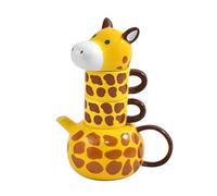 RORA Set di teiera in ceramica con 2 tazze da tè, dipinta a mano, motivo giraffa, per caffè e latte (500 ml)
