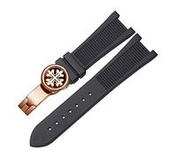 RORFFK Per Pp Patek Philippe Silicone Watch Belt 5711 5712G Nautilus Watch Strap Interface speciale 25mm*13mm Canda(Black-rosegold-B)