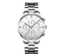 RORIOS Business Quartz Orologi Polso da Uomo Impermeabili Watchs Chronograph Analogico Orologioes Abito Elegante Classico con Cinturino in Acciaio Inossidabile del Calendario Argento