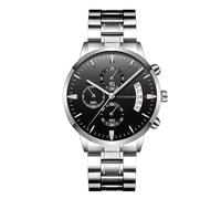 RORIOS Business Quartz Orologi Polso da Uomo Impermeabili Watchs Chronograph Analogico Orologioes Abito Elegante Classico con Cinturino in Acciaio Inossidabile del Calendario Nero argento