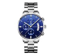 RORIOS Business Quartz Orologi Polso da Uomo Impermeabili Watchs Chronograph Analogico Orologioes Abito Elegante Classico con Cinturino in Acciaio Inossidabile del Calendario Blu argento