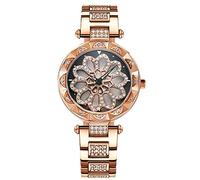 RORIOS Donna 360°Ruotabile Dial Orologi da Polso Acciaio INOX Band Diamante Simulato Orologi da Polso Ladies Watch