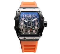 RORIOS Herren Quarz Uhr Mode Tonneau Armbanduhren Leuchtend Analog Uhr Freizeit Sport Herrenuhren für Männer mit Datum Kalender Schwarz Orange