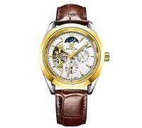 RORIOS Moda Orologio Uomo Luminoso Orologio Automatico Meccanico Orologio con Cinturino in Pelle Scheletro Orologio da Polso