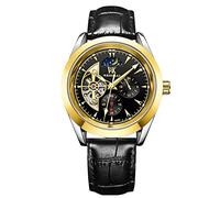 RORIOS Moda Orologio Uomo Luminoso Orologio Automatico Meccanico Orologio con Cinturino in Pelle Scheletro Orologio da Polso