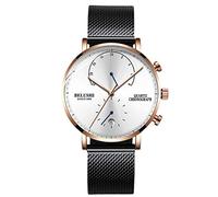 RORIOS Moda Sportivo Orologi da Polso Uomo Luminosa Analogico al Quarzo Mesh Acciaio INOX Cinturino Giorno Calendario
