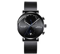 RORIOS Moda Sportivo Orologi da Polso Uomo Luminosa Analogico al Quarzo Mesh Acciaio INOX Cinturino Giorno Calendario
