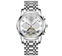 RORIOS Orologi da Polso Meccanico da Uomo Orologio Tourbillon Automatico Orologi Scheletrato Acciaio Inossidabile Orologio Elegante Diamante Argento A