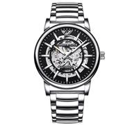 RORIOS Orologi da Polso Moda Automatico Orologio da Uomo Meccanico Orologi Minimalista Analogico Orologio Scheletrato Cinturino in Acciaio Inossidabile Argento A