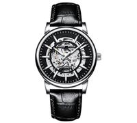 RORIOS Orologi da Polso Moda Automatico Orologio da Uomo Meccanico Orologi Minimalista Analogico Orologio Luminosi Scheletrato Cinturino in Pelle Argento B