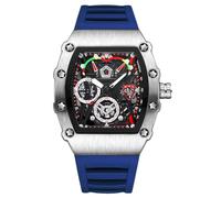 RORIOS Orologi da Polso Tonneau da Uomo Orologio Moda Quarzo Orologi Luminosi Analogico Orologio Sportivo Acciaio Inossidabile con Cinturino in Silicone Blu