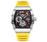 RORIOS Orologi da Polso Tonneau da Uomo Orologio Moda Quarzo Orologi Luminosi Analogico Orologio Sportivo Acciaio Inossidabile con Cinturino in Silicone Giallo