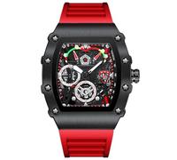 RORIOS Orologi da Polso Tonneau da Uomo Orologio Moda Quarzo Orologi Luminosi Analogico Orologio Sportivo Acciaio Inossidabile con Cinturino in Silicone Rosso