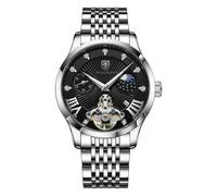 RORIOS Orologi Elegante da Uomo Orologio Analogico Quarzo Orologio da Polso Vintage Acciaio Inossidabile Orologio Calendario Luminosi Nero B
