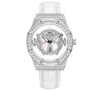 RORIOS Orologi Moda da Donna Orologi da Polso Diamante Pieno Orologi Signora Sera Orologio Analogico Quarzo Orologi Full Diamonds con Cinturino in Pelle Bianco A