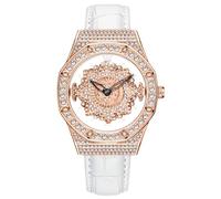 RORIOS Orologi Moda da Donna Orologi da Polso Diamante Pieno Orologi Signora Sera Orologio Analogico Quarzo Orologi Full Diamonds con Cinturino in Pelle Oro Rosa B