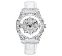 RORIOS Orologi Moda da Donna Orologi da Polso Diamante Pieno Orologi Signora Sera Orologio Analogico Quarzo Orologi Full Diamonds con Cinturino in Pelle Bianco B