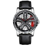 RORIOS Orologi per Ruote Auto Orologio da Uomo 3ATM Impermeabile Orologi Moda Scheletrato Orologi da Polso Analogico Quarzo Cinturino in Pelle