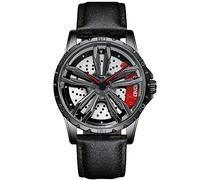 RORIOS Orologi per Ruote Auto Orologio da Uomo 3ATM Impermeabile Orologi Moda Scheletrato Orologi da Polso Analogico Quarzo Cinturino in Pelle