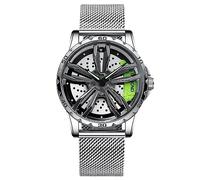 RORIOS Orologi per Ruote Auto Orologio da Uomo 3ATM Impermeabile Orologi Moda Scheletrato Orologi da Polso Analogico Quarzo con Cinturino in Maglia