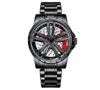 RORIOS Orologi per Ruote Auto Orologio da Uomo 3ATM Impermeabile Orologi Moda Scheletrato Orologi da Polso Analogico Quarzo Acciaio Inossidabile