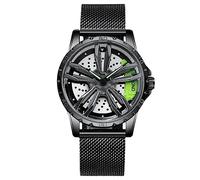 RORIOS Orologi per Ruote Auto Orologio da Uomo 3ATM Impermeabile Orologi Moda Scheletrato Orologi da Polso Analogico Quarzo con Cinturino in Maglia