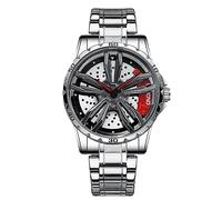 RORIOS Orologi per Ruote Auto Orologio da Uomo 3ATM Impermeabile Orologi Moda Scheletrato Orologi da Polso Analogico Quarzo Acciaio Inossidabile
