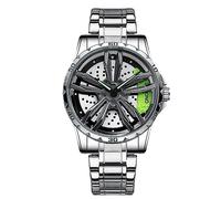 RORIOS Orologi per Ruote Auto Orologio da Uomo 3ATM Impermeabile Orologi Moda Scheletrato Orologi da Polso Analogico Quarzo Acciaio Inossidabile