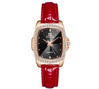 RORIOS Orologi Rettangolare da Donna Orologi da Polso Vintage Elegante Orologio Signora Analogico Quarzo Orologio Semplice Diamante con Cinturino in Pelle Rosso Nero
