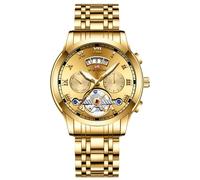 RORIOS Orologi Vintage da Uomo Orologio da Polso Acciaio Inossidabile Quarzo Orologi Luminosi Analogico Orologio Elegante Lavoro con Calendario Oro