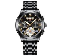 RORIOS Orologi Vintage da Uomo Orologio da Polso Acciaio Inossidabile Quarzo Orologi Luminosi Analogico Orologio Elegante Lavoro con Calendario Nero B