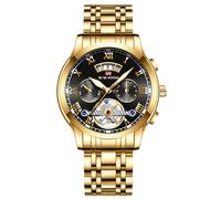 RORIOS Orologi Vintage da Uomo Orologio da Polso Acciaio Inossidabile Quarzo Orologi Luminosi Analogico Orologio Elegante Lavoro con Calendario Oro Nero