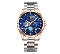 RORIOS Orologio Acciaio inossidabile da Uomo Orologio da Polso Moda Analogico Quarzo Orologio Elegante Luminoso Orologio Multifunzione Cronografo Oro Rosa Blu A