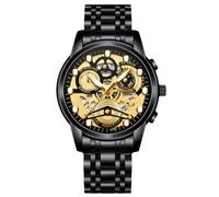 RORIOS Orologio Affari da Uomo Orologio da Polso Scheletrato Moda Orologi Analogico Quarzo Orologio Calendario Luminosi Orologi Acciaio Inossidabile Nero Oro