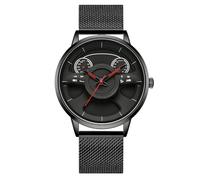 RORIOS Orologio Analogico Quarzo Orologio da Polso Moda da Uomo Orologio Scheletrati Creativi Orologio Casuale Acciaio Inossidabile Cinturino in Maglia Nero B