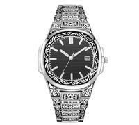 RORIOS Orologio Calligrafia Islamica per Uomini Cinturino in Acciaio Inossidabile Display Data & Quadrante Inciso Decorato Orologioes Fashion Religioso Argento nero