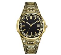 RORIOS Orologio Calligrafia Islamica per Uomini Cinturino in Acciaio Inossidabile Display Data & Quadrante Inciso Decorato Orologioes Fashion Religioso Oro nero