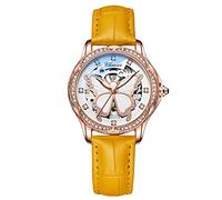 RORIOS Orologio da Donna Luminoso Orologio con Cinturino in Pelle Automatico Meccanico Orologio Scheletro Dial Orologio Da Polso