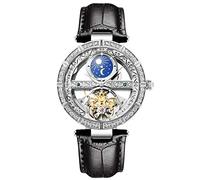 RORIOS Orologio da donna meccanico automatico da donna, orologio da polso in vera pelle, carica automatica da donna, Nero a, Cinghia