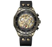 RORIOS Orologio da Impermeabile Meccanico Uomo Vintage Luminosi Orologi da Polso Skeleton Automatico orologi con Cinturino in Pelle 3ATM