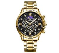 RORIOS Orologio da Polso Casual Acciaio Inossidabile da Uomo Orologi Analogico Quarzo Orologio Vintage Multifunzionale Orologi Cronografo Luminosi Oro