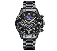 RORIOS Orologio da Polso Casual Acciaio Inossidabile da Uomo Orologi Analogico Quarzo Orologio Vintage Multifunzionale Orologi Cronografo Luminosi Nero A
