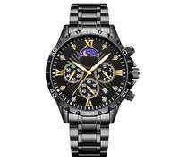 RORIOS Orologio da Polso Casual Acciaio Inossidabile da Uomo Orologi Analogico Quarzo Orologio Vintage Multifunzionale Orologi Cronografo Luminosi Nero B